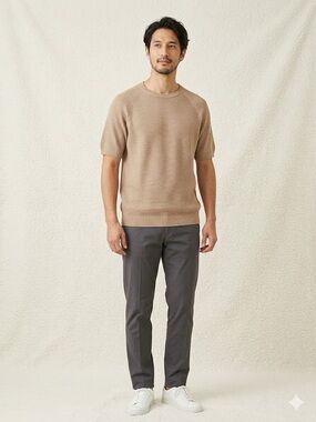 Men's Edifice Short-Sleeve Waffle Knit Sweater in Taupe, size small (EU 46)